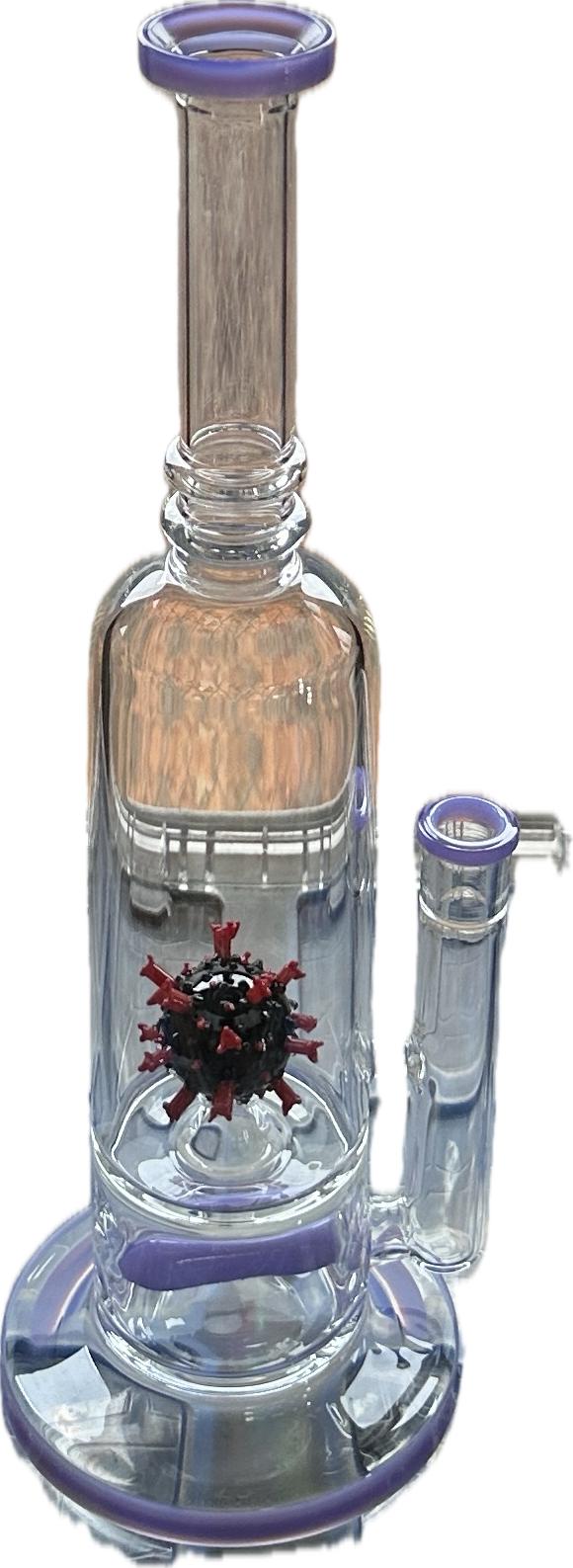 Glass 18” Purple Virus Bottle Water Pipe