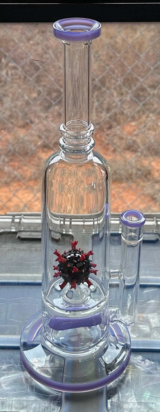 Glass 18” Purple Virus Bottle Water Pipe