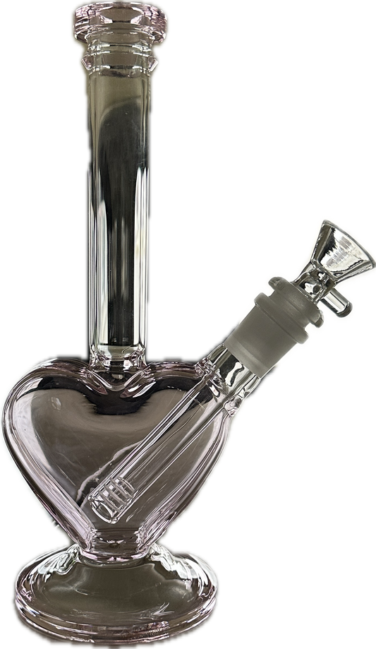 Glass 9” Pink Heart Water Pipe