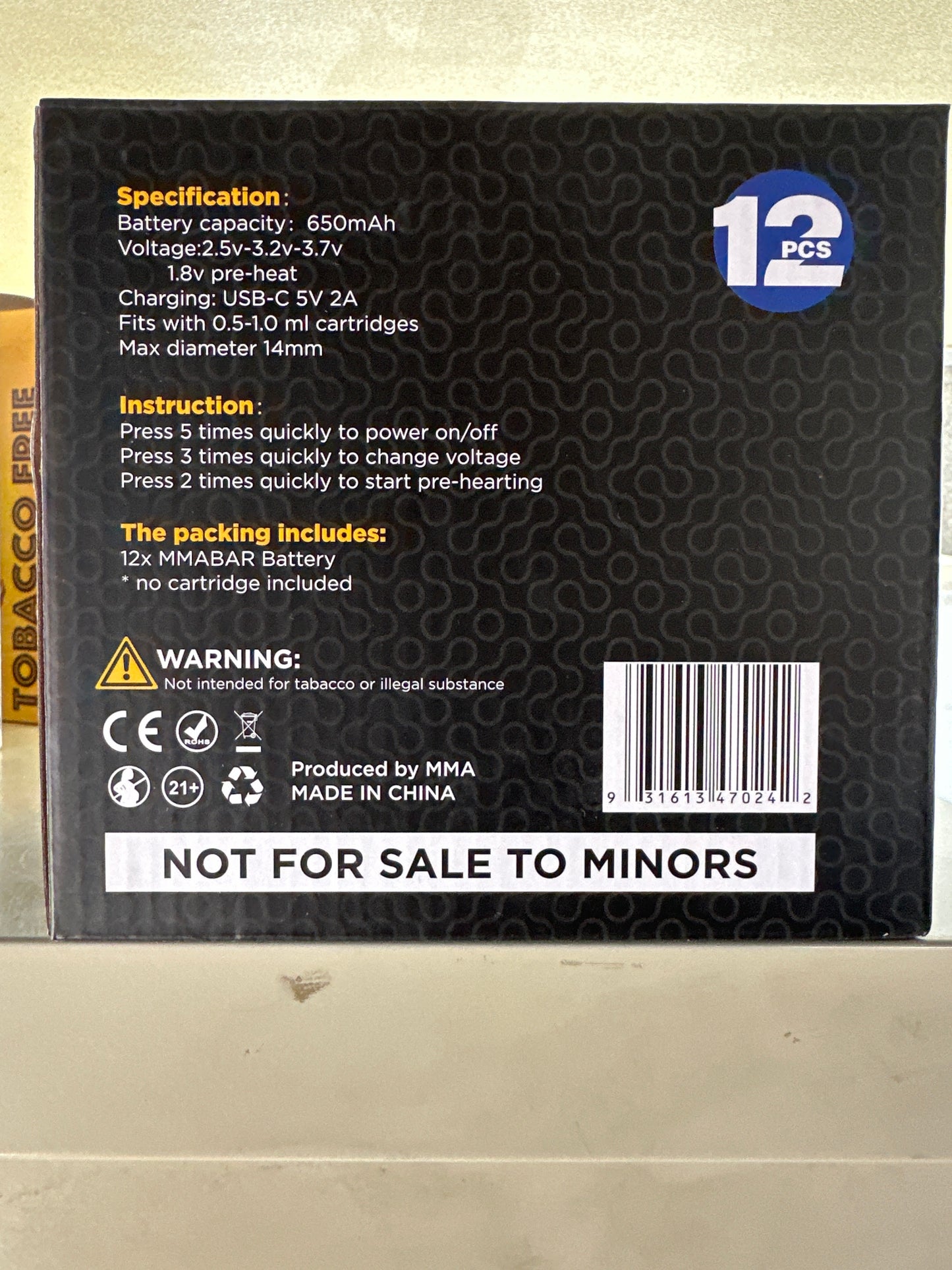 MMA Bar 650mah Discrete Bar 12pk
