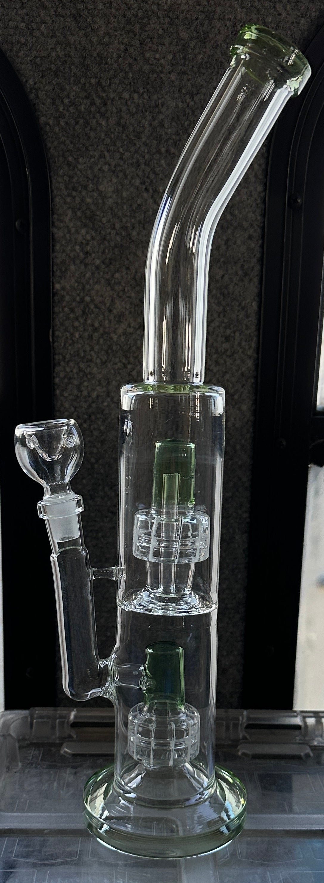 Glass 15” Bent Neck w/ Dual Barrel Percs Water Pipe
