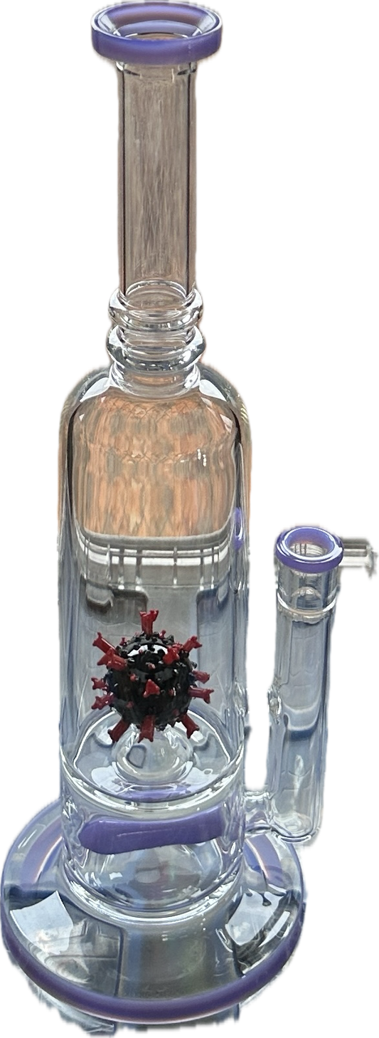 Glass 18” Purple Virus Bottle Water Pipe