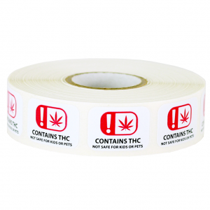 Red "THC Caution" Sticker - 1000ct roll